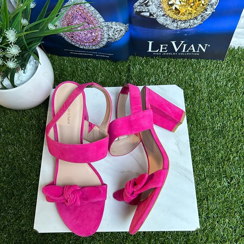 - STUART WEITZMANBandeau Block Heel Barbie Pink suede Leather size 12 - Picture 6 of 13